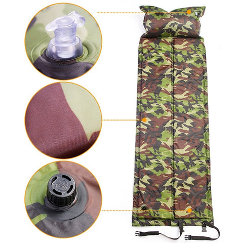 Single Sleeping Bed Inflatable Outdoor Camping Mat Portable Roll Self Inflating Pillow Air Mattress Picnic Beach Mat Pad